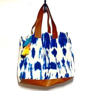 NWT Lu+Elle Womens Blue White Tie Dye Double Handle Laguna Tote Handbag